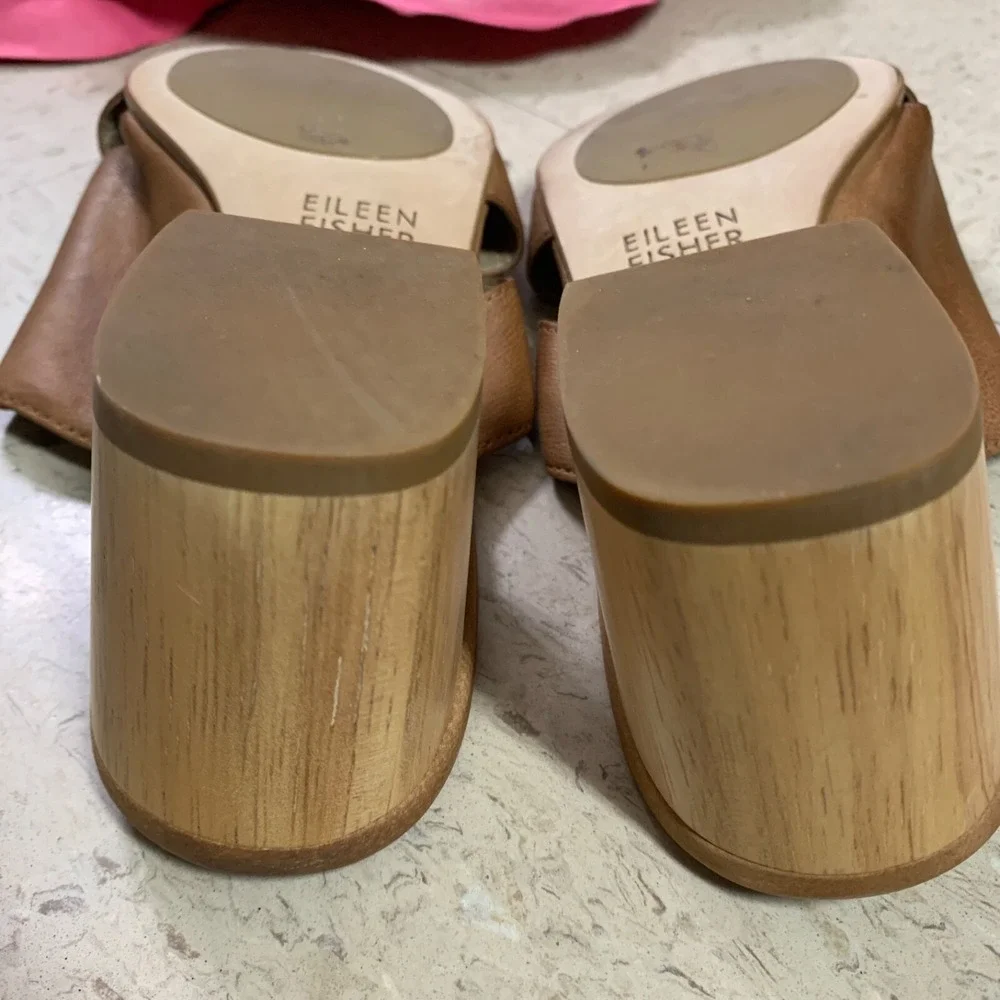 EILEEN FISHER Womens Sz 8.5 Haven Nubuck Leather Slide Sandals Block Heel‎